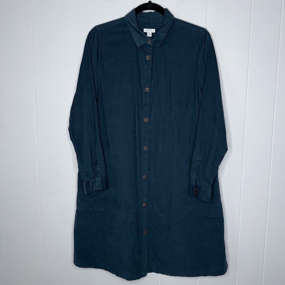 J. Jill Corduroy Women’s Teal Shirt Dress Long Sleeve Pockets Size Medium